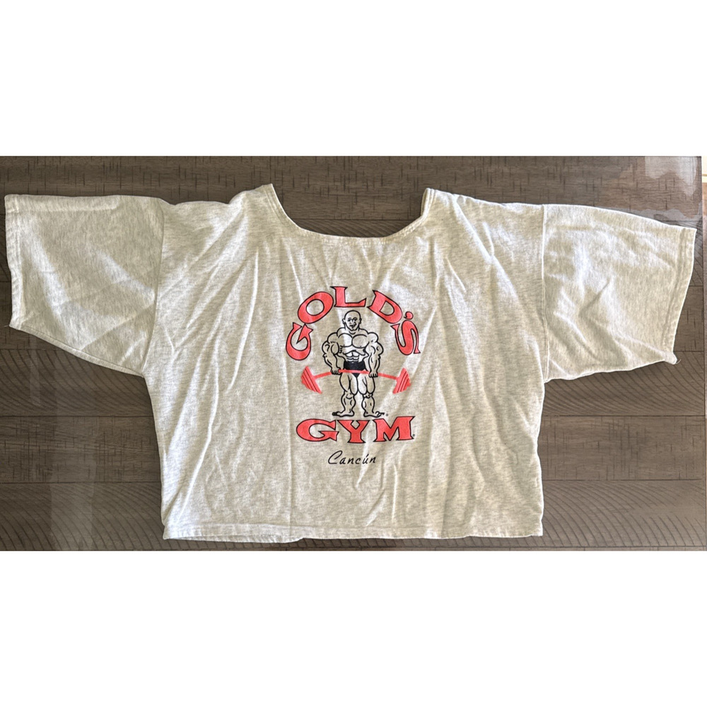 Vintage Gold's Gym White Cropped T-shirt Cancun USA Made 80s 90s Size L-XL
